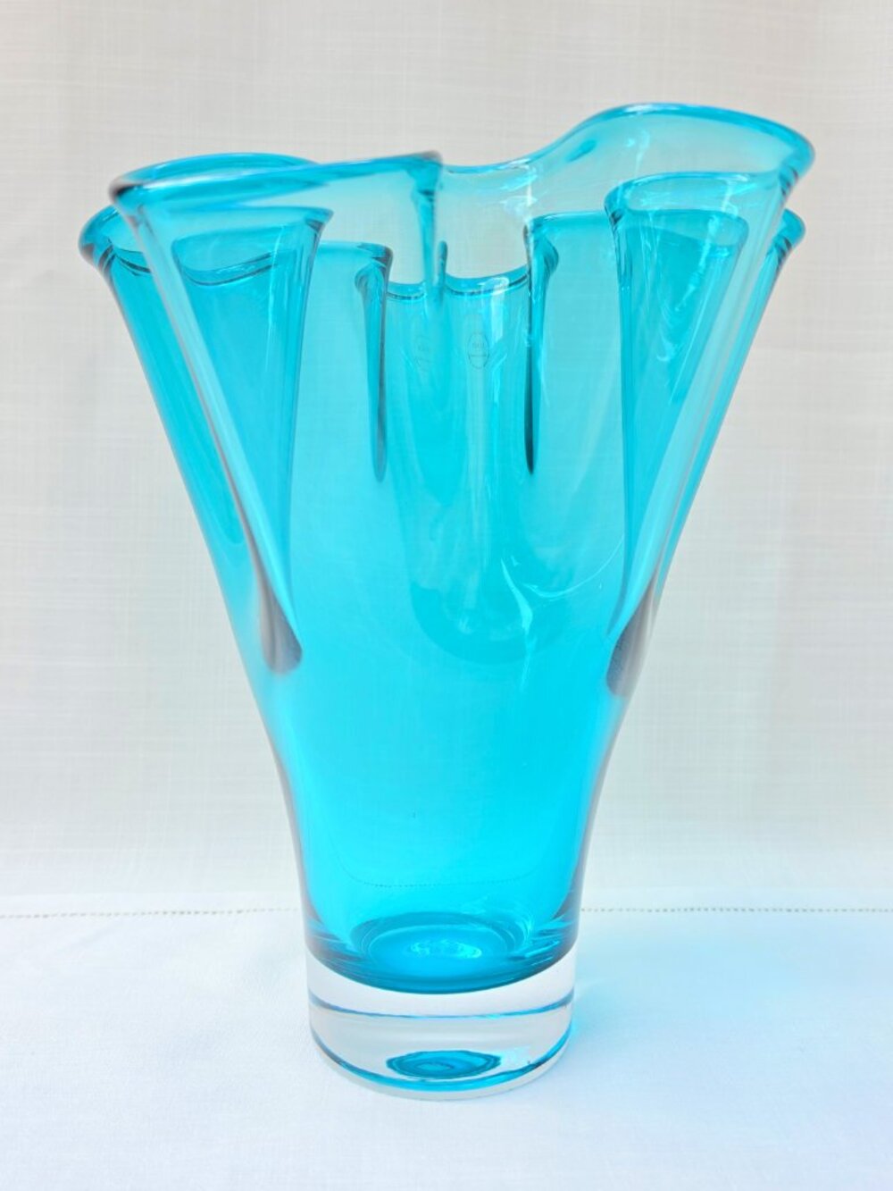 LENOX Organics Ruffle Handkerchief Art Vase 11" Turquoise Teal Crystal Poland
